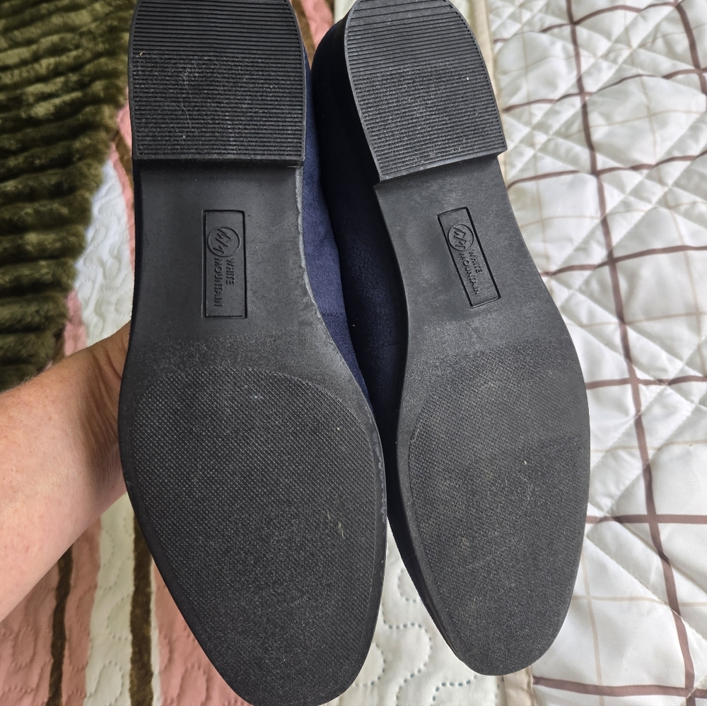 White Mountain Navy Suede Bit Loafers with Silver Hardware - Picture 4 of 4